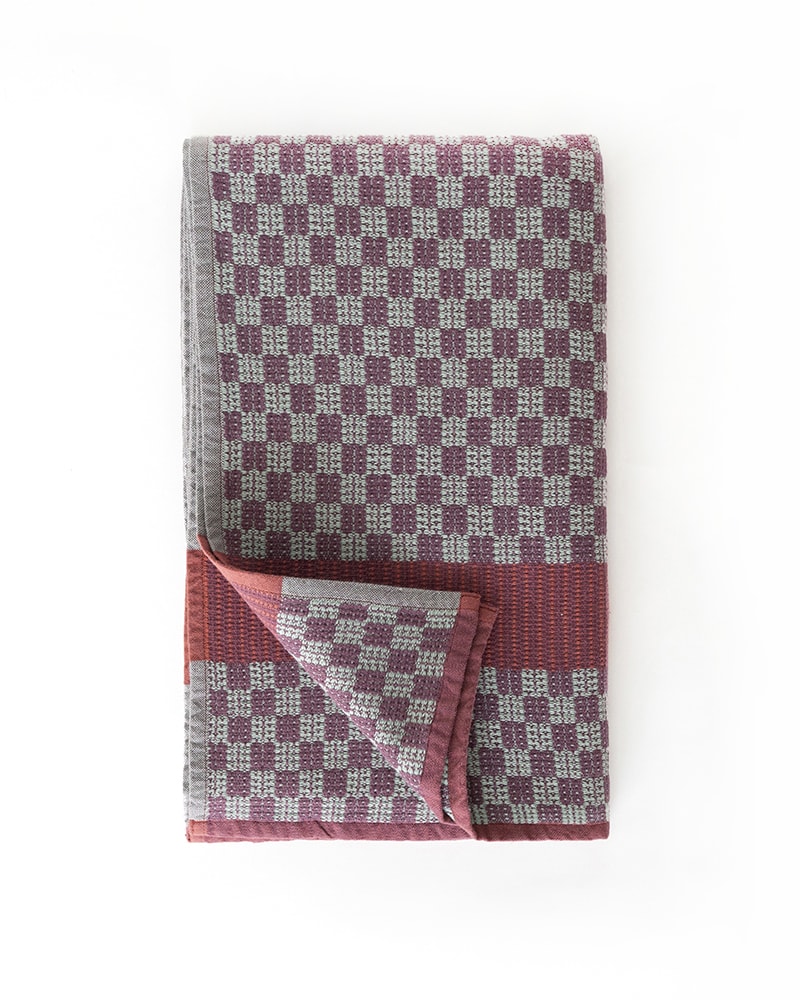 Mungo Willow Beach Towel in Urchin. Flat weave towels designed, woven, made in South Africa