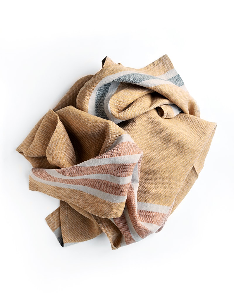 Mungo Flax Towel in Amber. Designed, woven, made at the Mungo Mill. 100% flax linen.