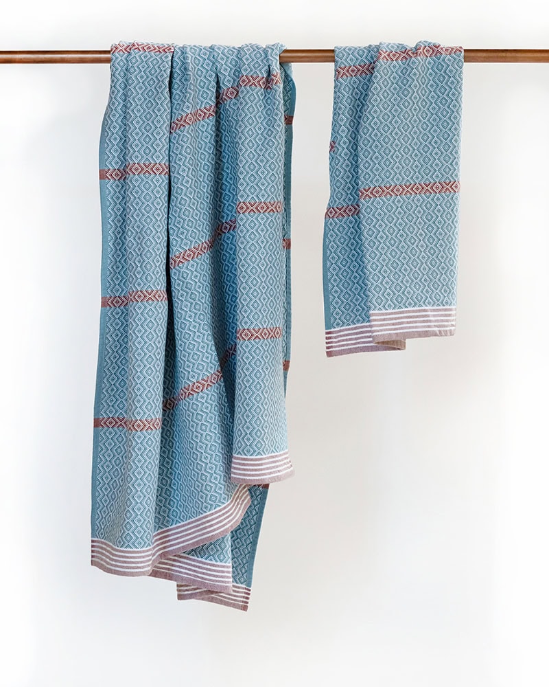 Hanging Mungo Itawuli Hand Towel and Bath Towel in Dusty Teal